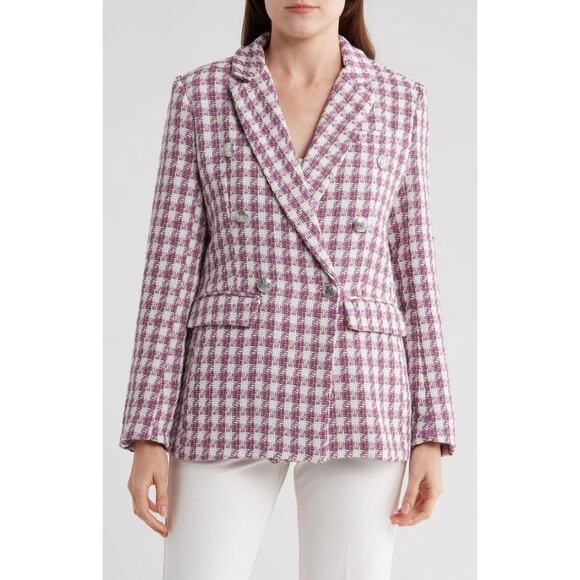 Ellen Tracy Mauve Houndstooth Tweed Blazer Jacket XL Preppy Old Money Coquette - Picture 1 of 11